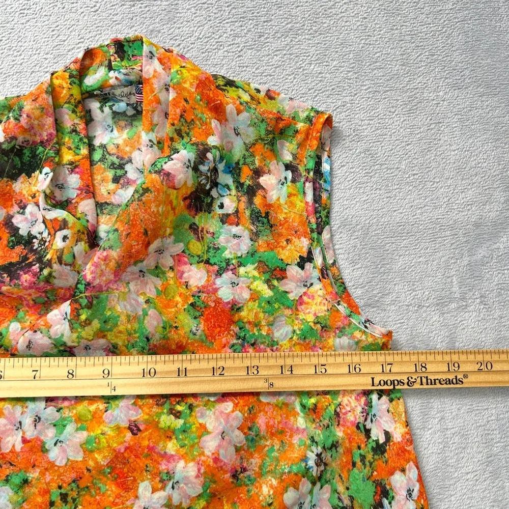 KUT from the‎ Kloth Sleeveless Floral Blouse Medium Draped Front Sheer USA Made
